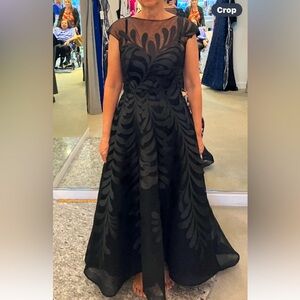 Designer mother of the bride black formal dress.